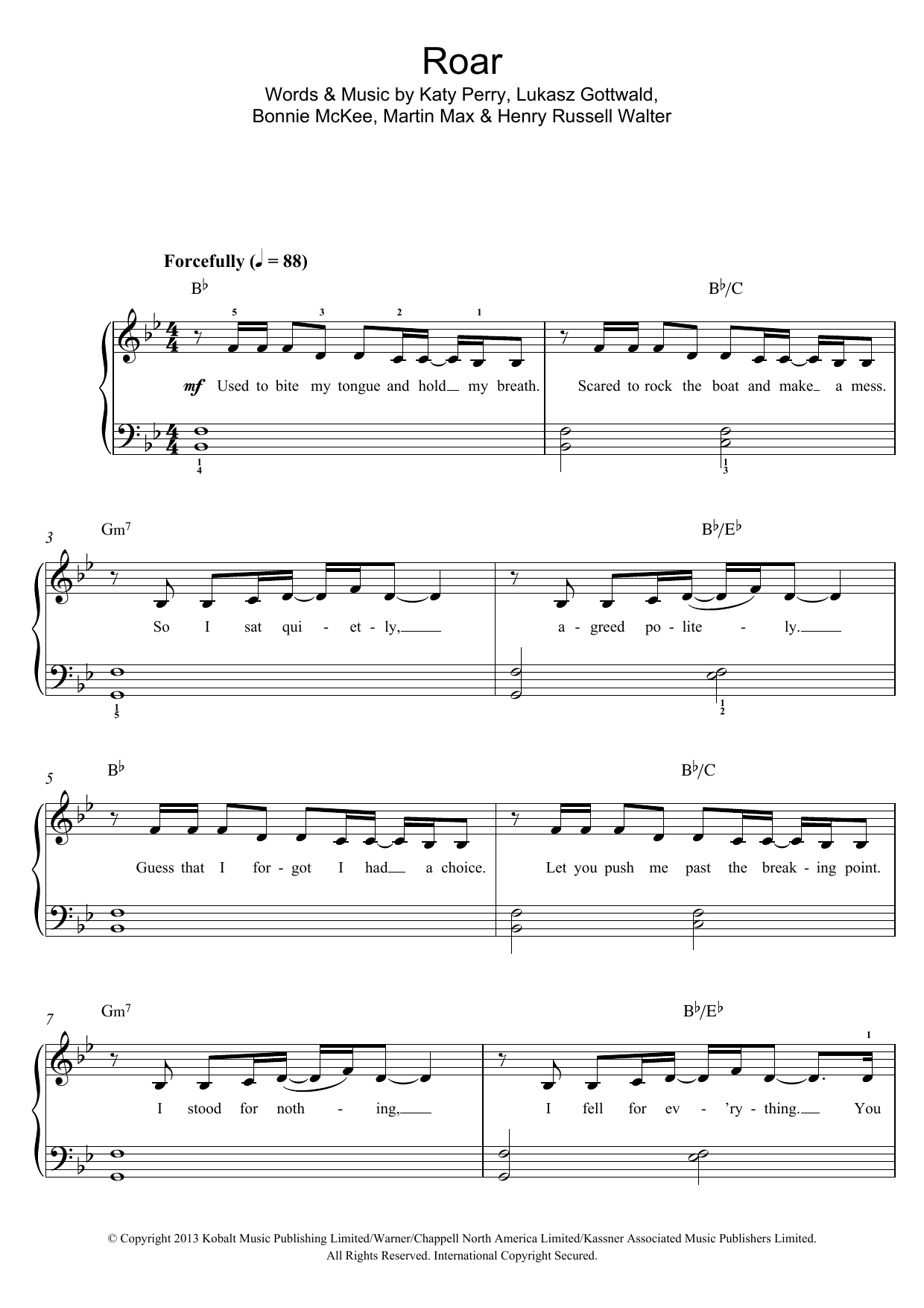 Katy Perry Roar sheet music notes and chords. Download Printable PDF.