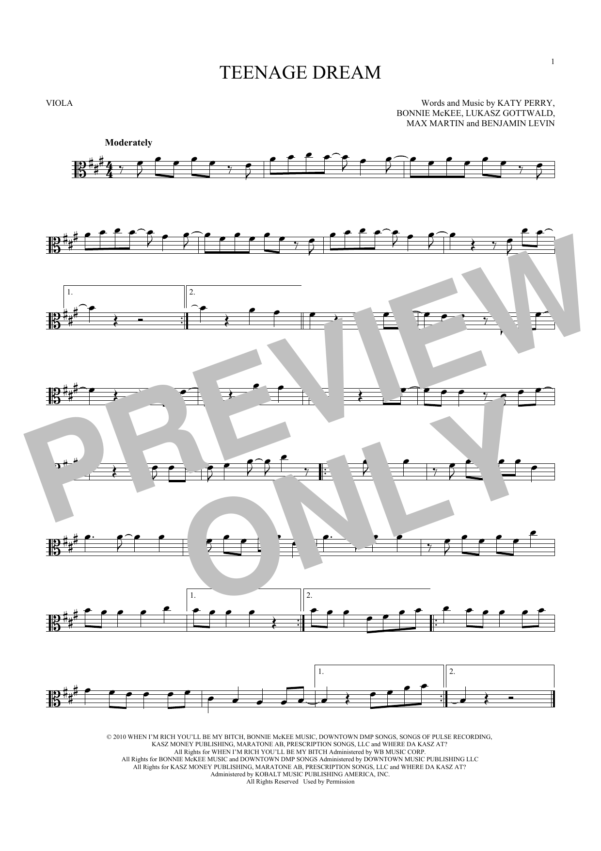 Katy Perry Teenage Dream sheet music notes and chords. Download Printable PDF.