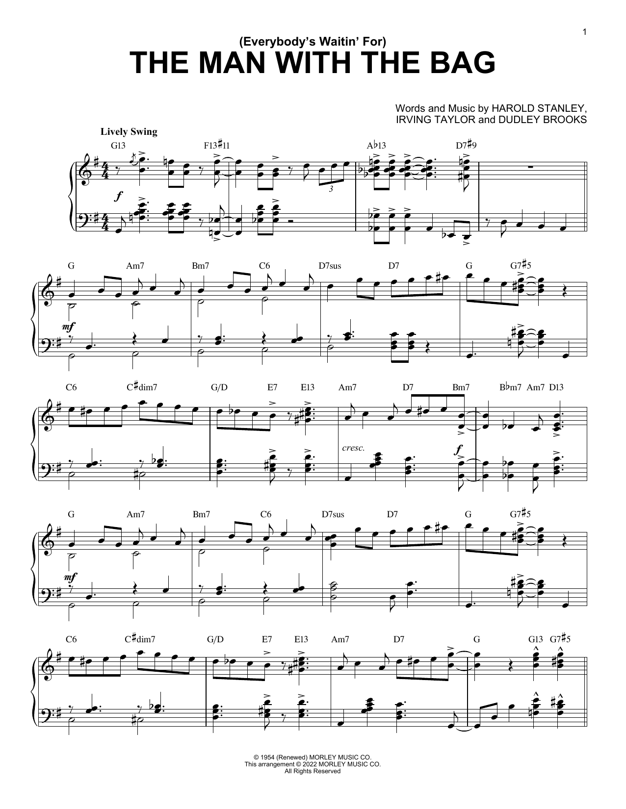 Kay Starr (Everybody's Waitin' For) The Man With The Bag (arr. Brent Edstrom) sheet music notes and chords. Download Printable PDF.