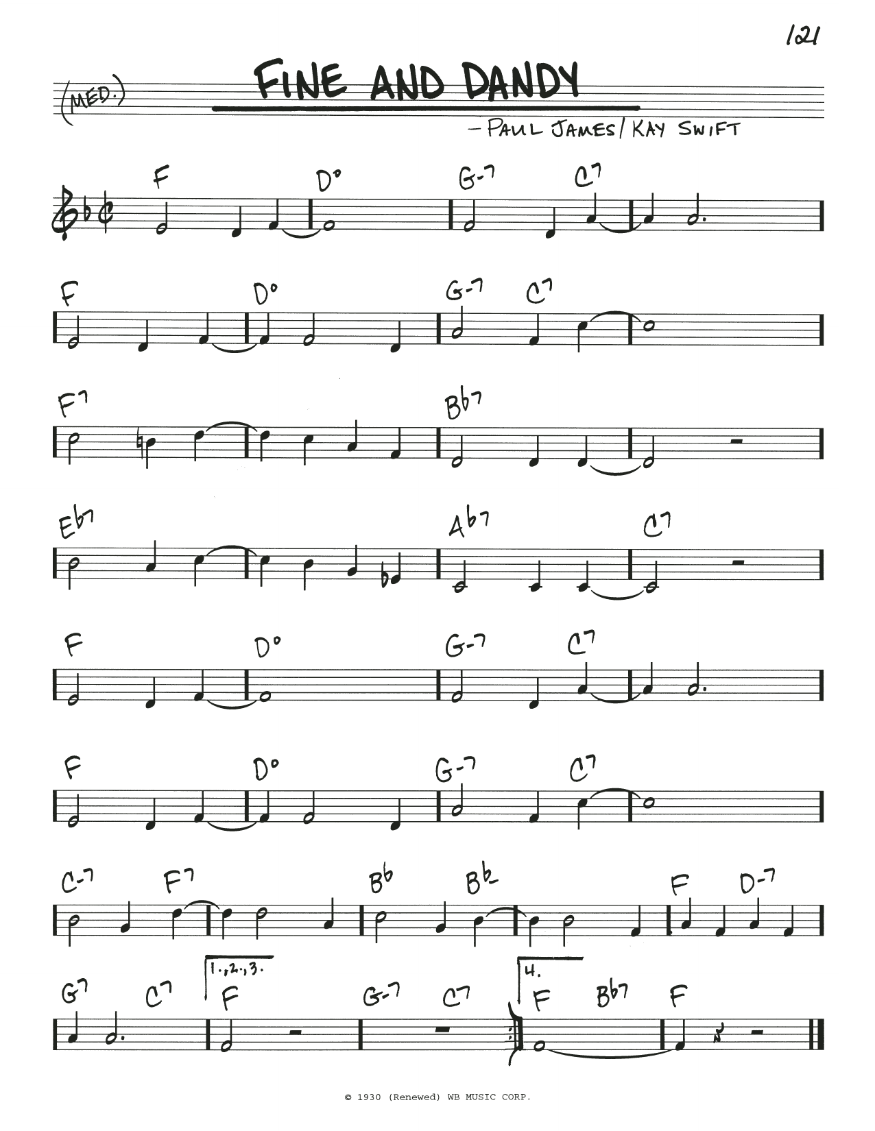 Learn to play Kay Swift Fine And Dandy (from the musical Fine and Dandy) sheet music for Real Book – Melody & Chords in minutes. Price: 5.9900$ Kay Swift Fine And Dandy (from the musical Fine and Dandy) sheet music notes and chords arranged for Real Book – Melody & Chords