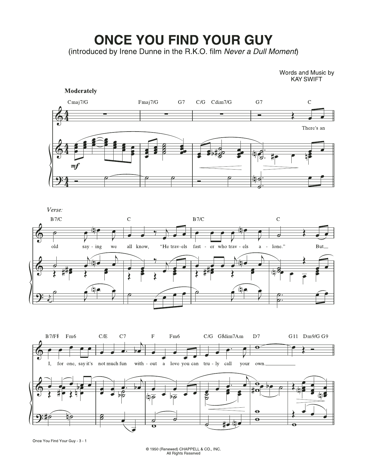 Kay Swift Once You Find Your Guy (from Never a Dull Moment) sheet music notes and chords. Download Printable PDF.