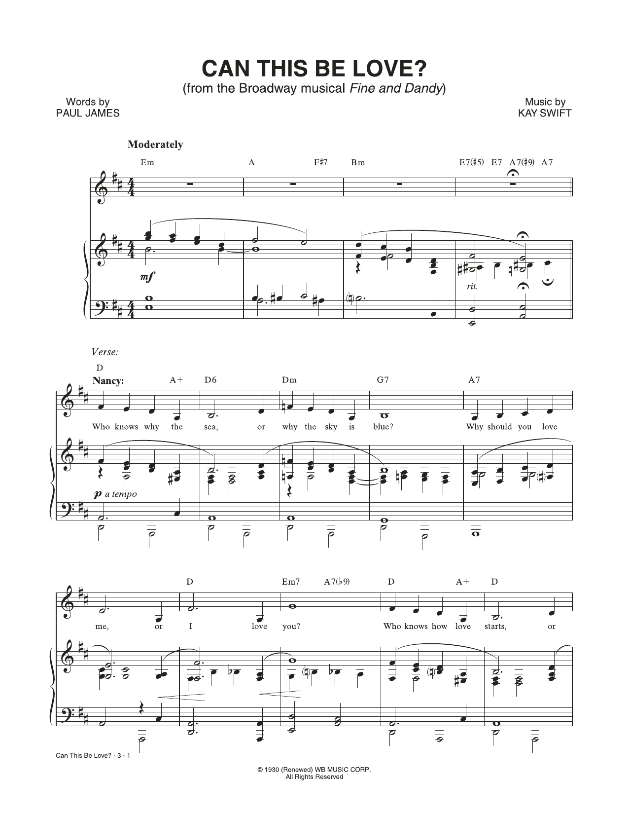 Kay Swift & Paul James Can This Be Love? (from the musical Fine and Dandy) sheet music notes and chords. Download Printable PDF.