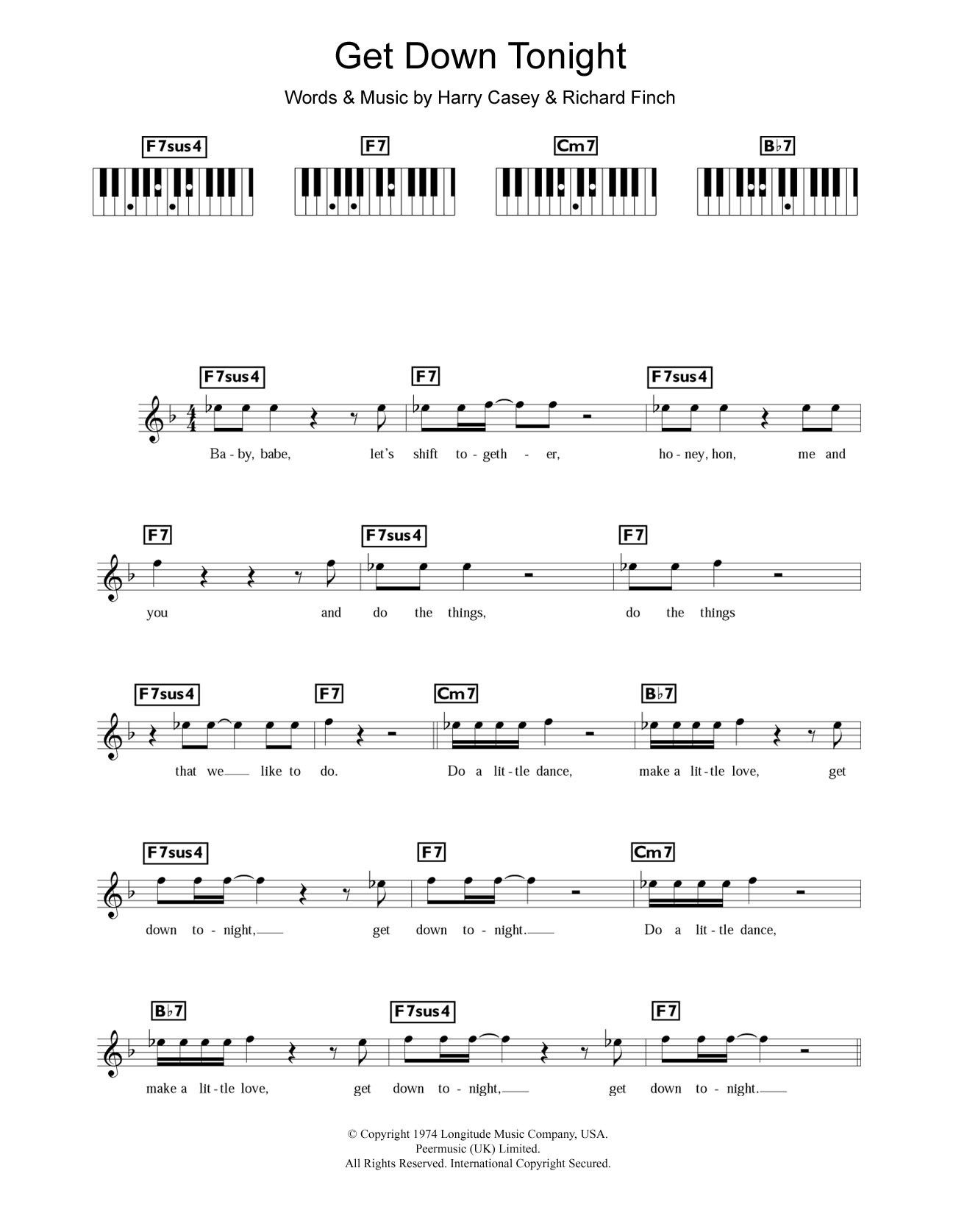 KC and The Sunshine Band Get Down Tonight sheet music notes and chords. Download Printable PDF.