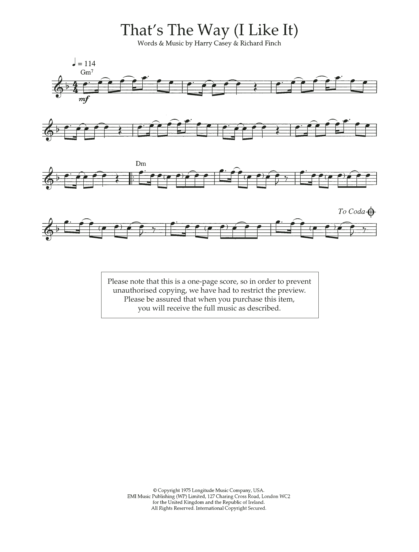 KC and The Sunshine Band That's The Way (I Like It) sheet music notes and chords. Download Printable PDF.