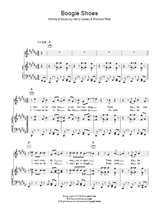 KC and The Sunshine Band Boogie Shoes sheet music notes and chords. Download Printable PDF.