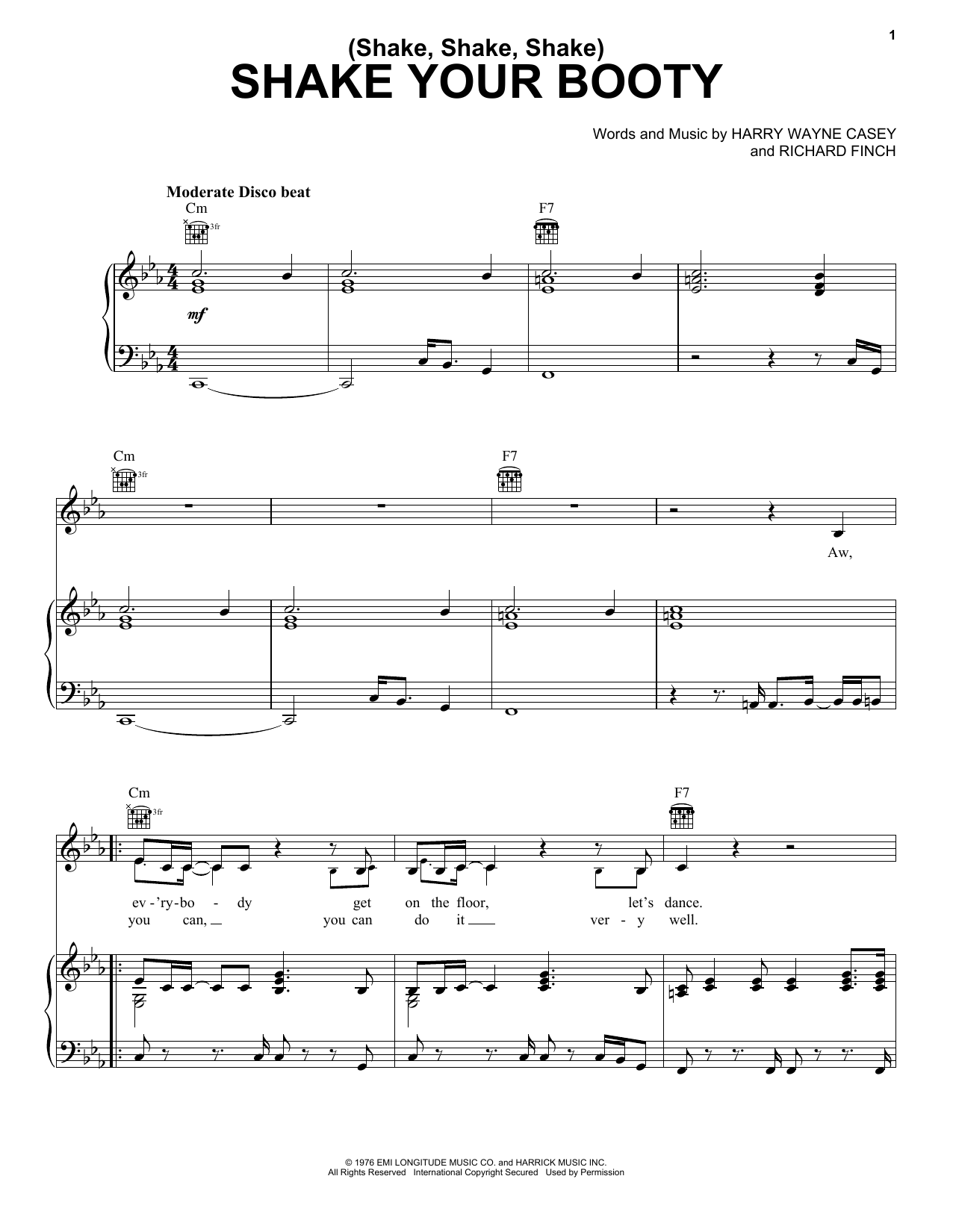 KC & The Sunshine Band Shake Your Booty sheet music notes and chords. Download Printable PDF.