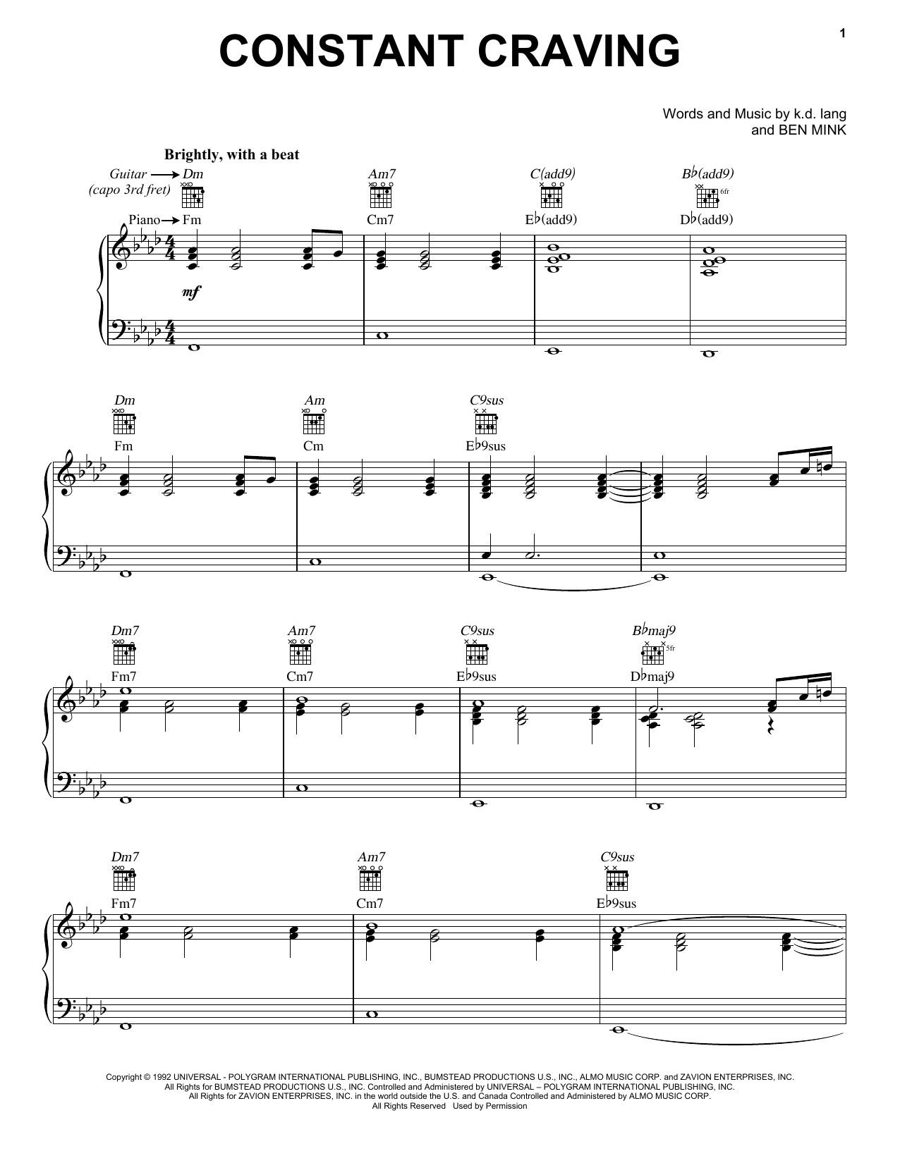 k.d. lang Constant Craving sheet music notes and chords. Download Printable PDF.