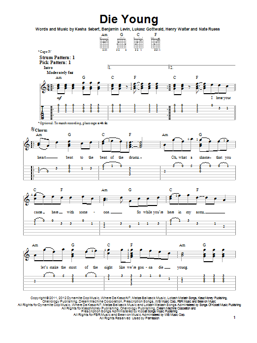 Ke$ha Die Young sheet music notes and chords. Download Printable PDF.