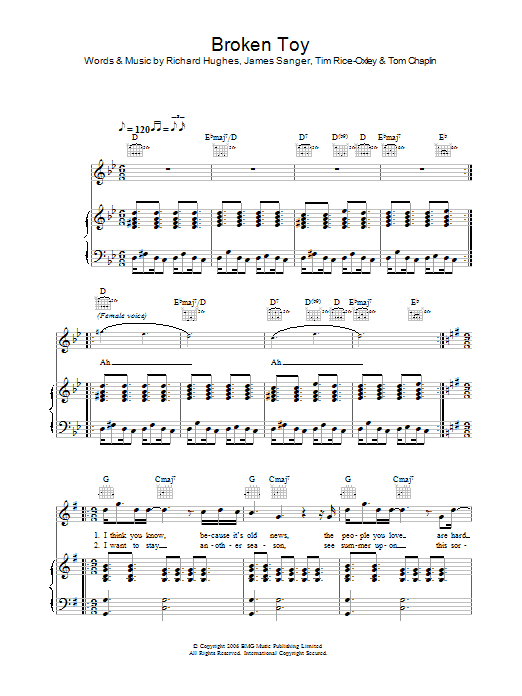 Learn to play Keane Broken Toy sheet music for Piano, Vocal & Guitar Chords in minutes. Price: 7.8900$ Keane Broken Toy sheet music notes and chords arranged for Piano, Vocal & Guitar Chords