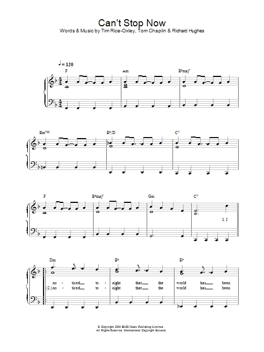 Keane Can't Stop Now sheet music notes and chords. Download Printable PDF.