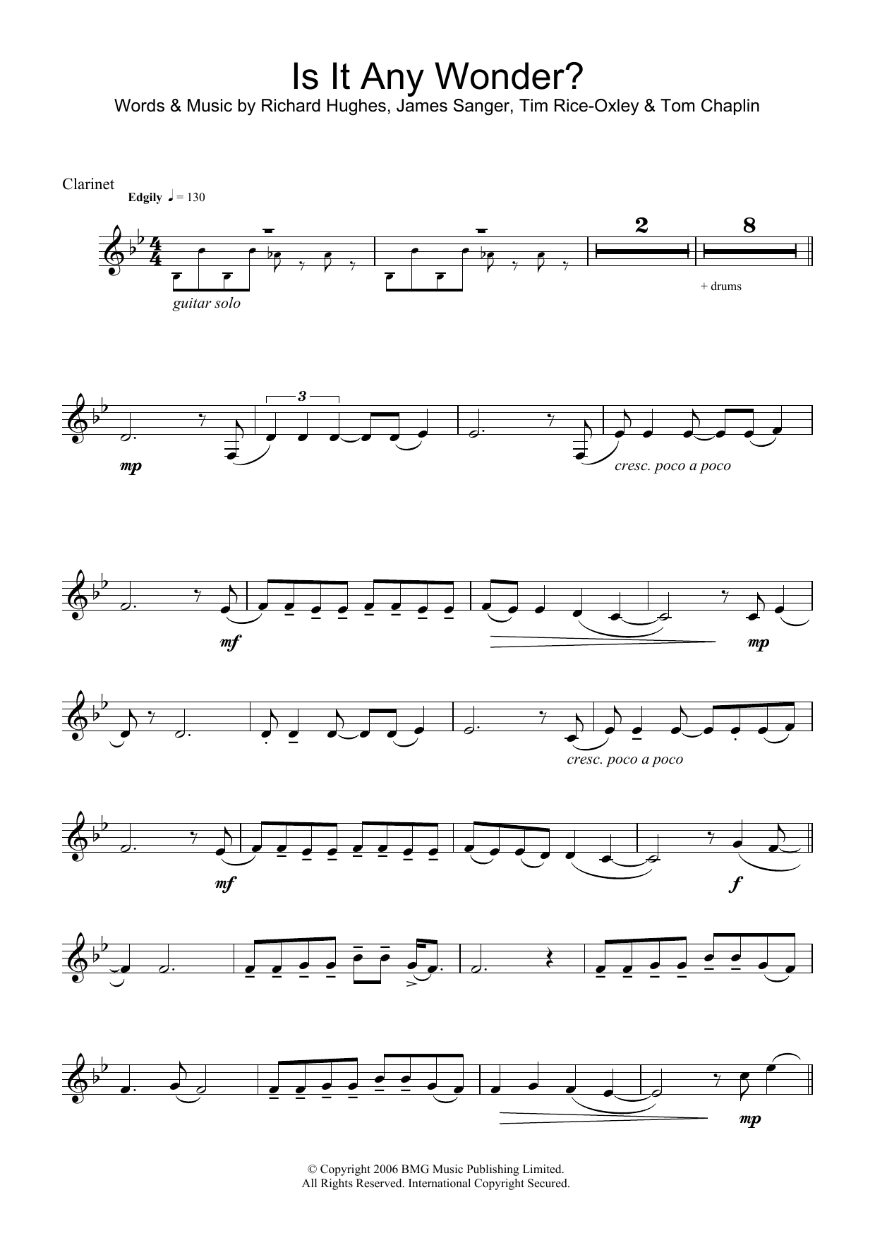 Keane Is It Any Wonder? sheet music notes and chords arranged for Clarinet Solo