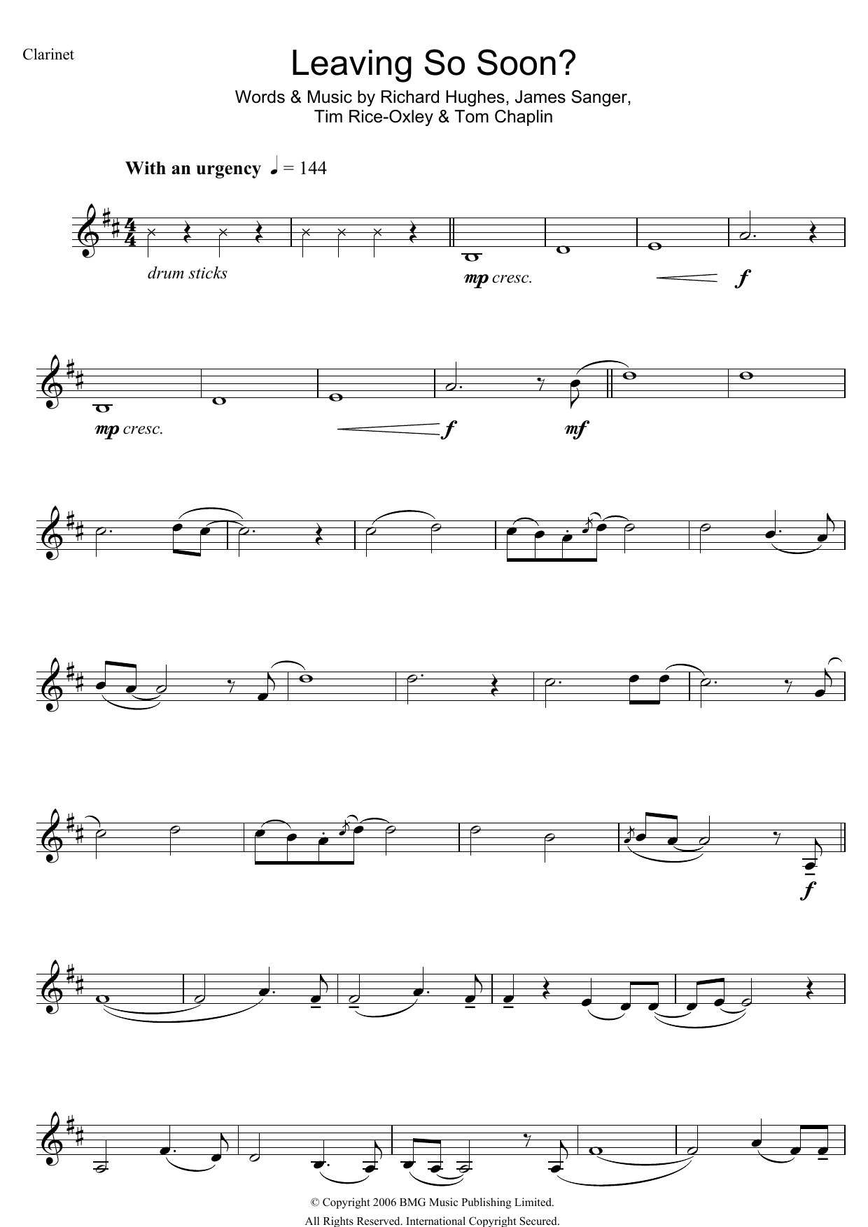 Keane Leaving So Soon? sheet music notes and chords arranged for Flute Solo