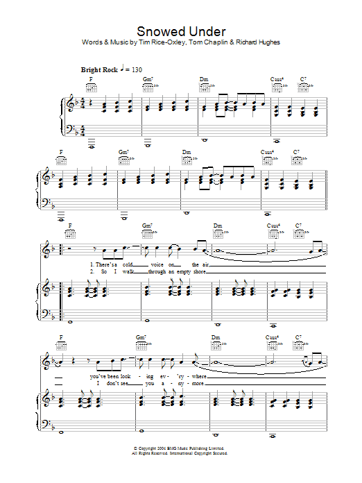 Learn to play Keane Snowed Under sheet music for Piano, Vocal & Guitar Chords in minutes. Price: 7.8900$ Keane Snowed Under sheet music notes and chords arranged for Piano, Vocal & Guitar Chords
