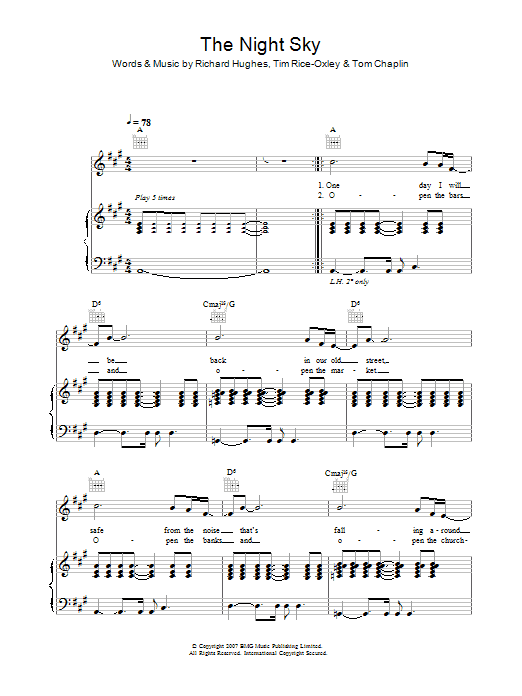 Keane The Night Sky sheet music notes and chords arranged for Piano, Vocal & Guitar Chords