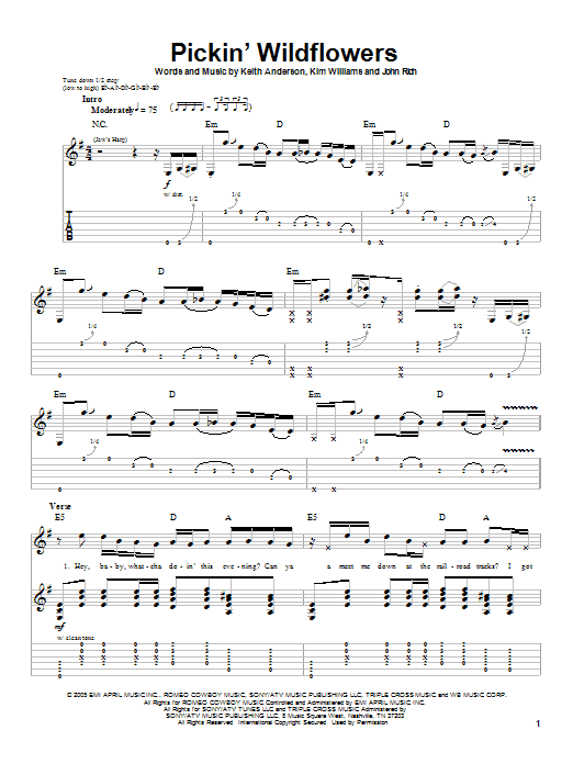 Keith Anderson Pickin' Wildflowers sheet music notes and chords. Download Printable PDF.