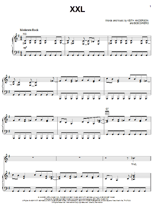 Learn to play Keith Anderson XXL (Double X-L) sheet music for Piano, Vocal & Guitar Chords (Right-Hand Melody) in minutes. Price: 7.8900$ Keith Anderson XXL (Double X-L) sheet music notes and chords arranged for Piano, Vocal & Guitar Chords (Right-Hand Melody)