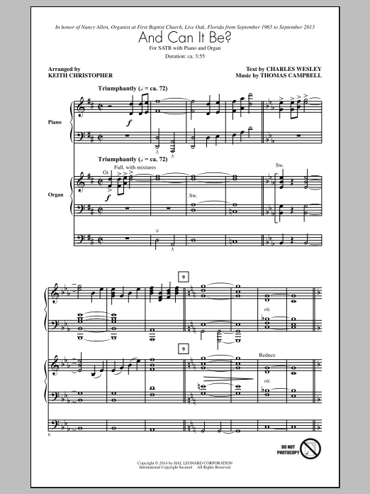 Keith Christopher And Can It Be? sheet music notes and chords. Download Printable PDF.