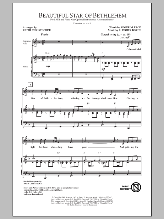 Keith Christopher Beautiful Star Of Bethlehem sheet music notes and chords. Download Printable PDF.