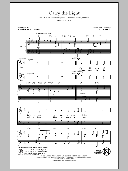 Keith Christopher Carry The Light sheet music notes and chords. Download Printable PDF.