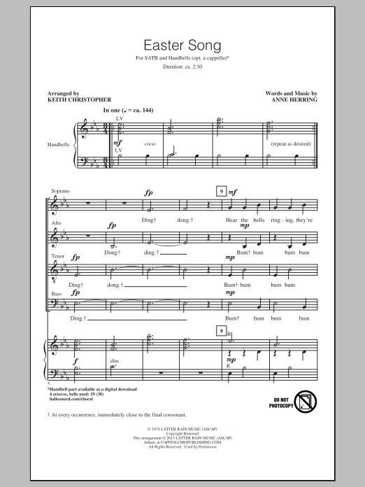 Learn to play Keith Christopher Easter Song sheet music for SATB Choir in minutes. Price: 3.9900$ Keith Christopher Easter Song sheet music notes and chords arranged for SATB Choir