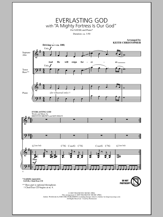 Keith Christopher Everlasting God (with A Mighty Fortress Is Our God) sheet music notes and chords. Download Printable PDF.