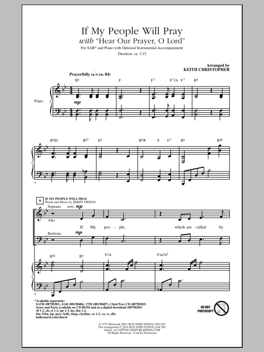 Keith Christopher If My People Will Pray (with Hear Our Prayer, O Lord) sheet music notes and chords. Download Printable PDF.