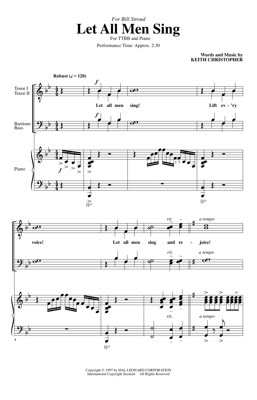 Keith Christopher Let All Men Sing sheet music notes and chords. Download Printable PDF.