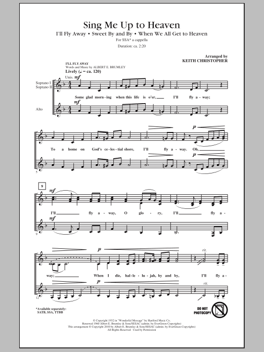 Keith Christopher Sing Me Up To Heaven (Medley) sheet music notes and chords. Download Printable PDF.