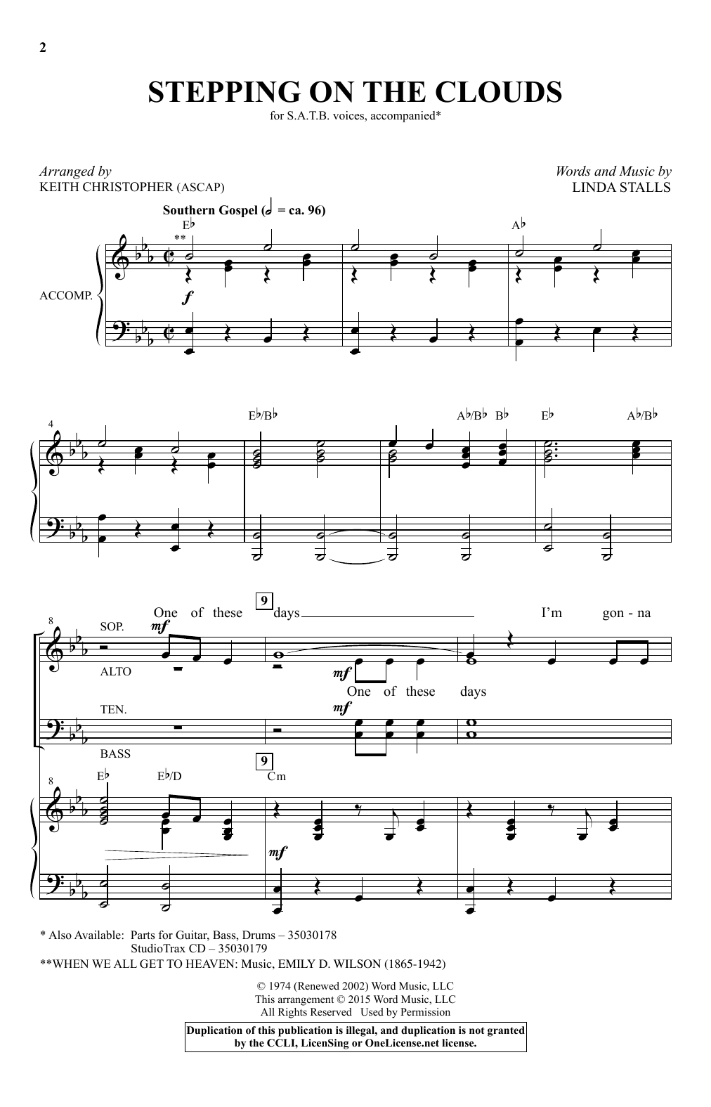 Keith Christopher Stepping On The Clouds sheet music notes and chords. Download Printable PDF.