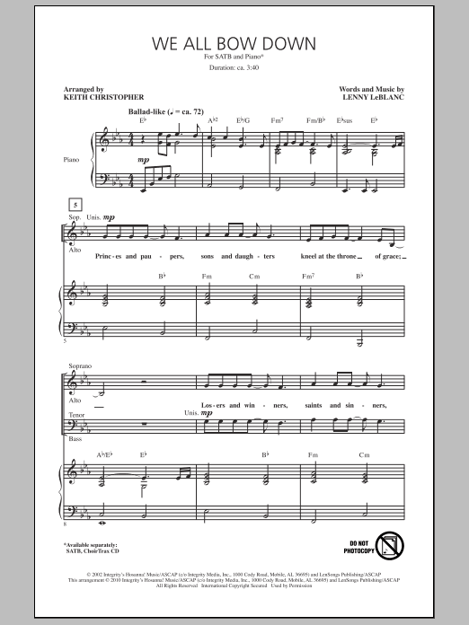 Keith Christopher We All Bow Down sheet music notes and chords. Download Printable PDF.