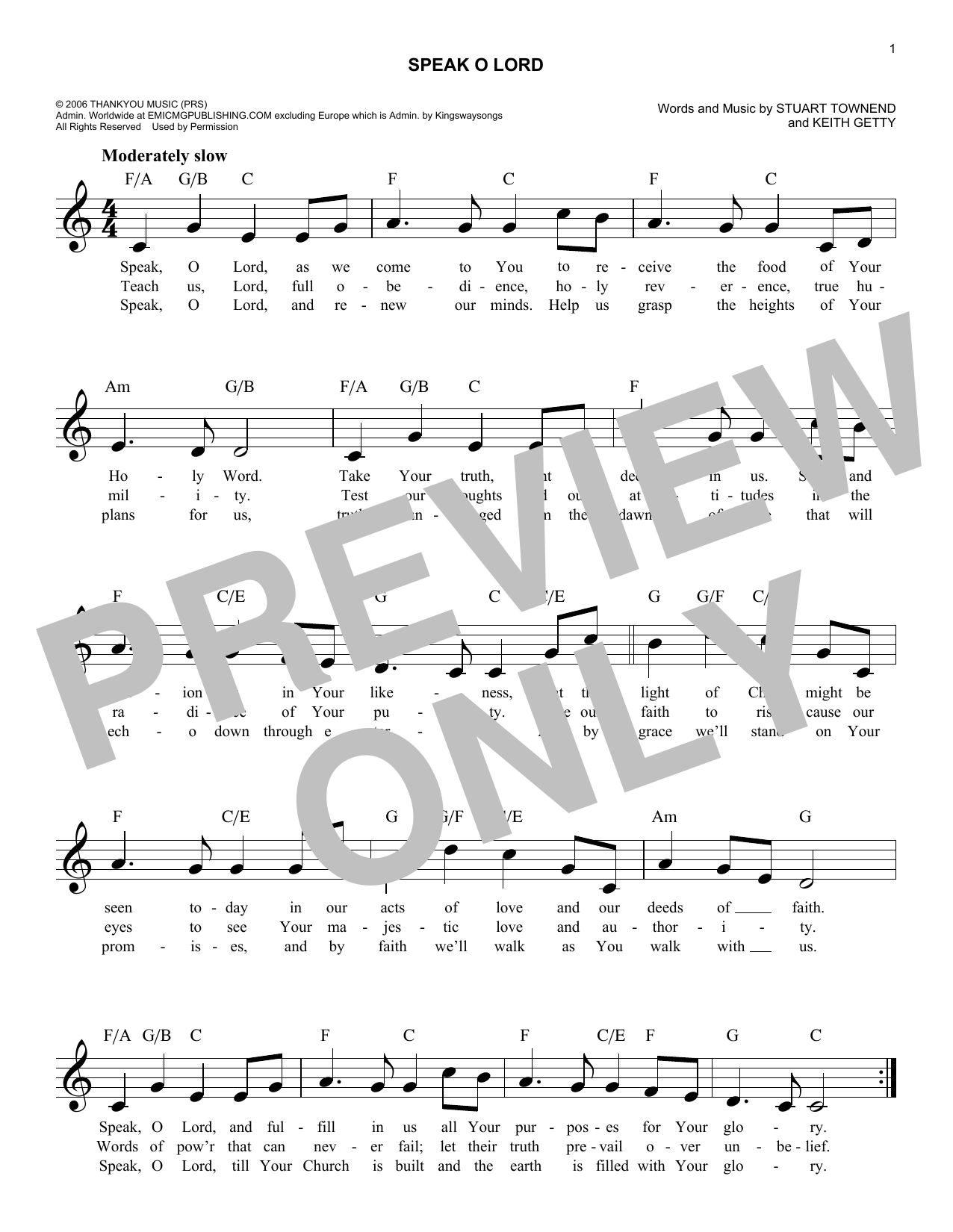 Learn to play Keith Getty Speak O Lord sheet music for Easy Lead Sheet / Fake Book in minutes. Price: 5.9900$ Keith Getty Speak O Lord sheet music notes and chords arranged for Easy Lead Sheet / Fake Book