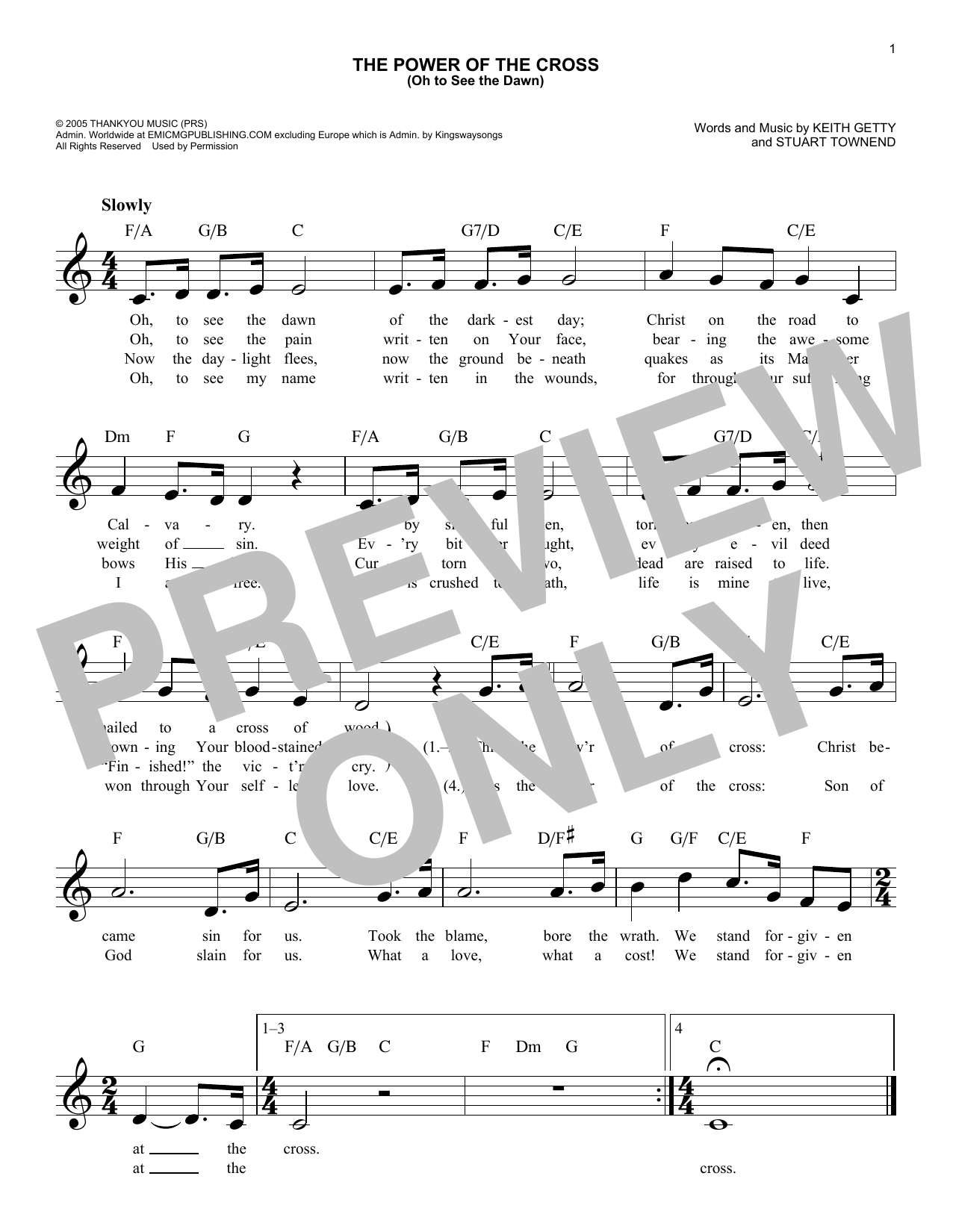 Keith Getty The Power Of The Cross (Oh To See The Dawn) sheet music notes and chords arranged for Easy Lead Sheet / Fake Book
