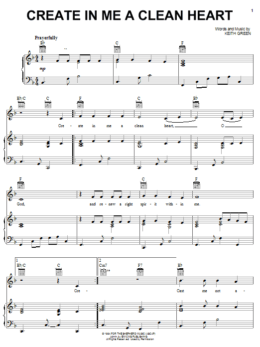 Keith Green Create In Me A Clean Heart sheet music notes and chords. Download Printable PDF.