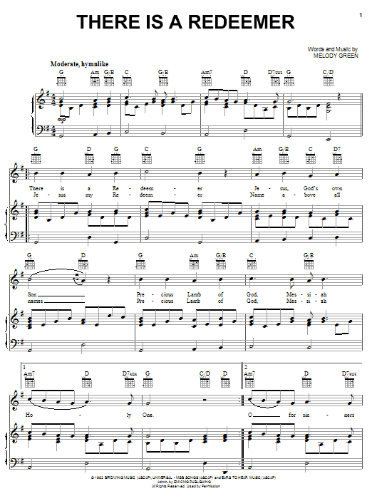 Keith Green There Is A Redeemer sheet music notes and chords. Download Printable PDF.