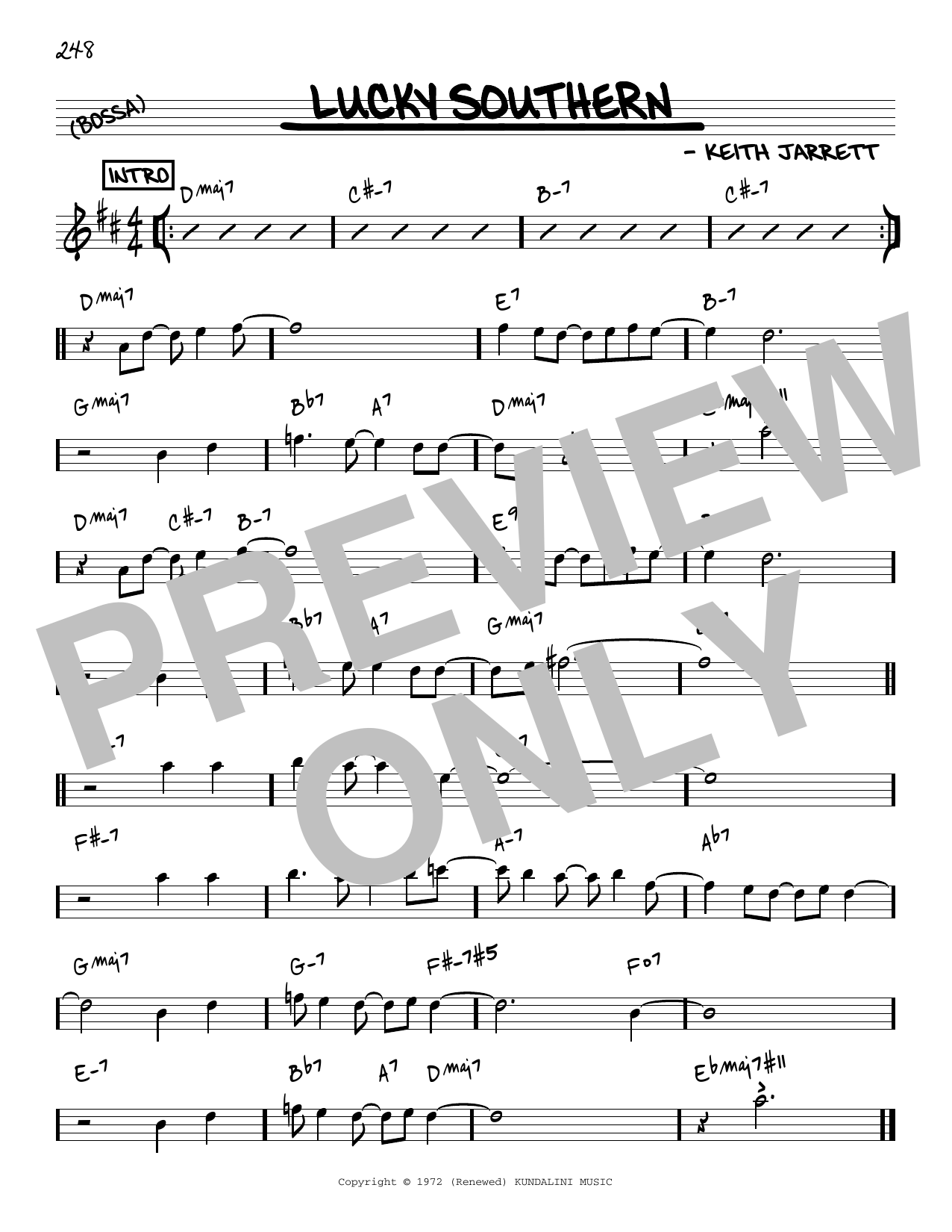 Keith Jarrett Lucky Southern [Reharmonized version] (arr. Jack Grassel) sheet music notes and chords arranged for Real Book – Melody & Chords