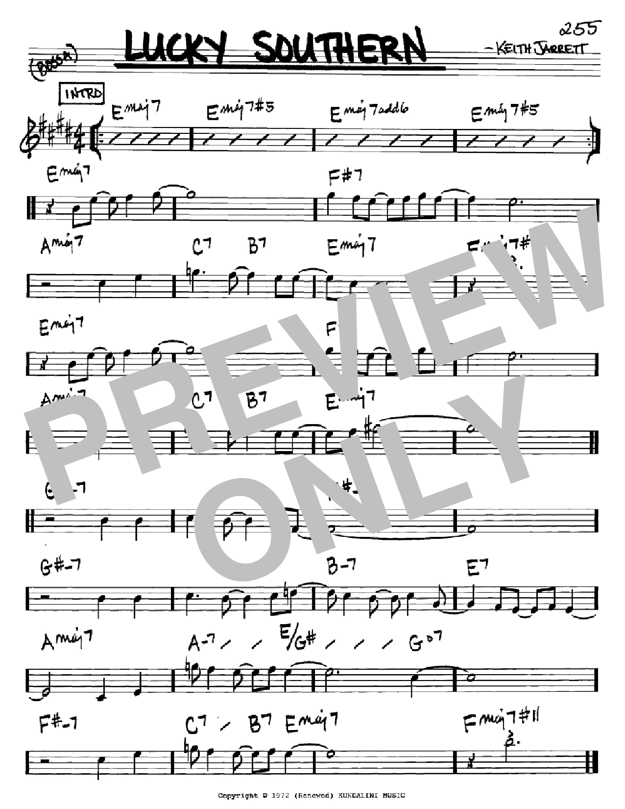 Keith Jarrett Lucky Southern sheet music notes and chords arranged for Real Book – Melody & Chords – Bb Instruments