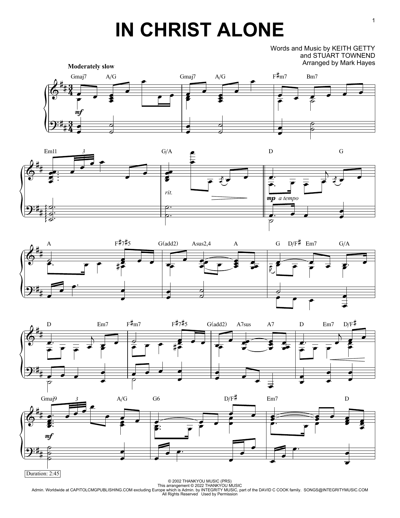 Keith & Kristyn Getty In Christ Alone (arr. Mark Hayes) sheet music notes and chords. Download Printable PDF.