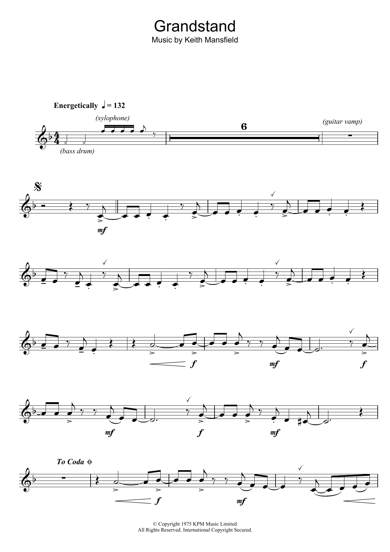 Keith Mansfield Theme from Grandstand sheet music notes and chords. Download Printable PDF.