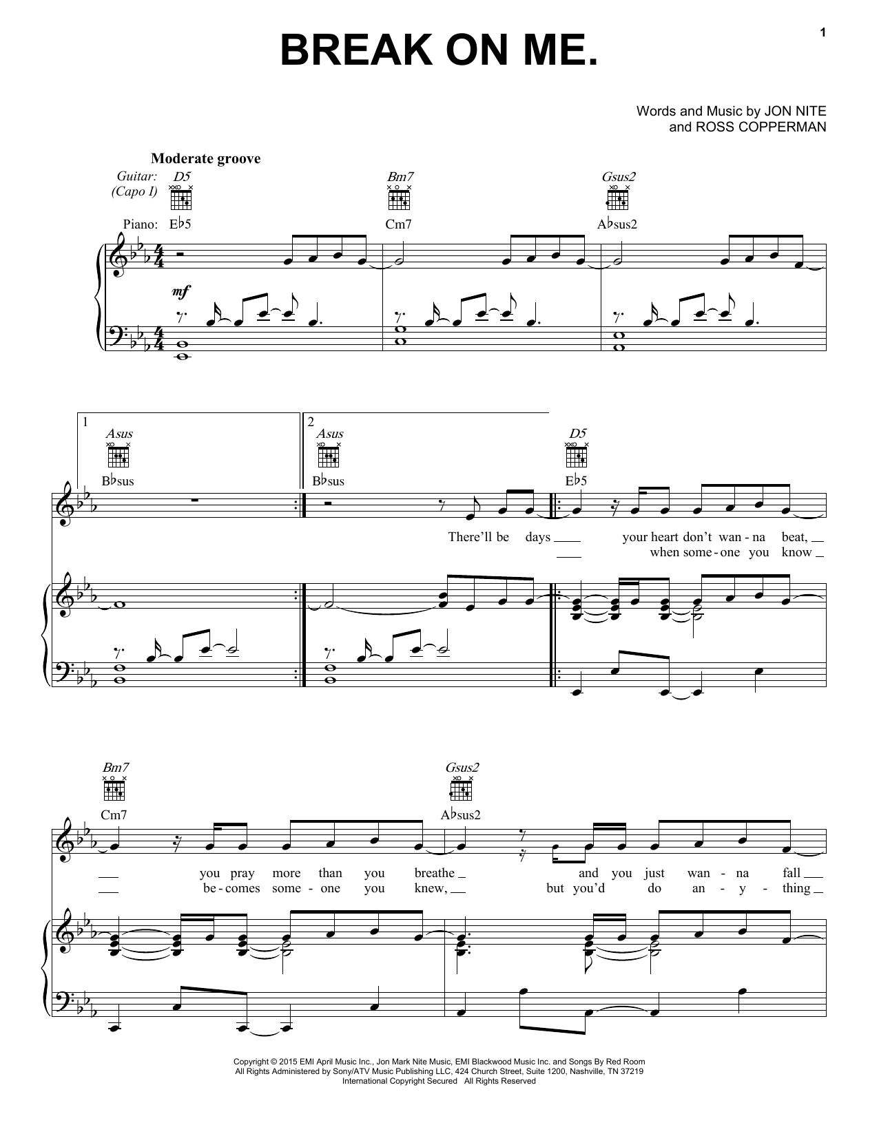 Learn to play Keith Urban Break On Me sheet music for Piano, Vocal & Guitar Chords (Right-Hand Melody) in minutes. Price: 7.8900$ Keith Urban Break On Me sheet music notes and chords arranged for Piano, Vocal & Guitar Chords (Right-Hand Melody)