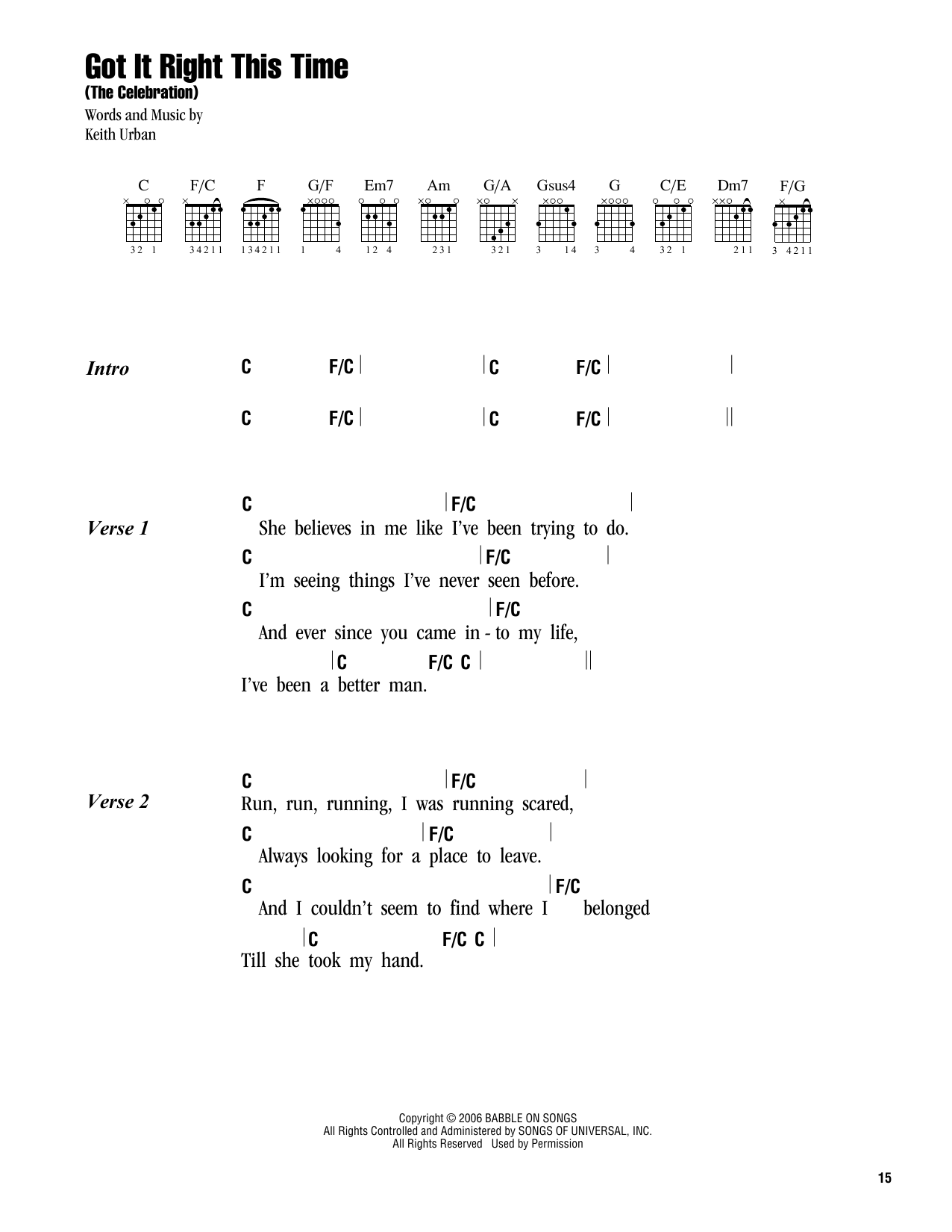 Keith Urban Got It Right This Time (The Celebration) sheet music notes and chords. Download Printable PDF.