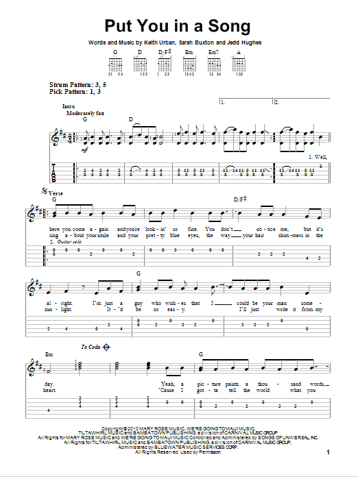 Keith Urban Put You In A Song sheet music notes and chords. Download Printable PDF.