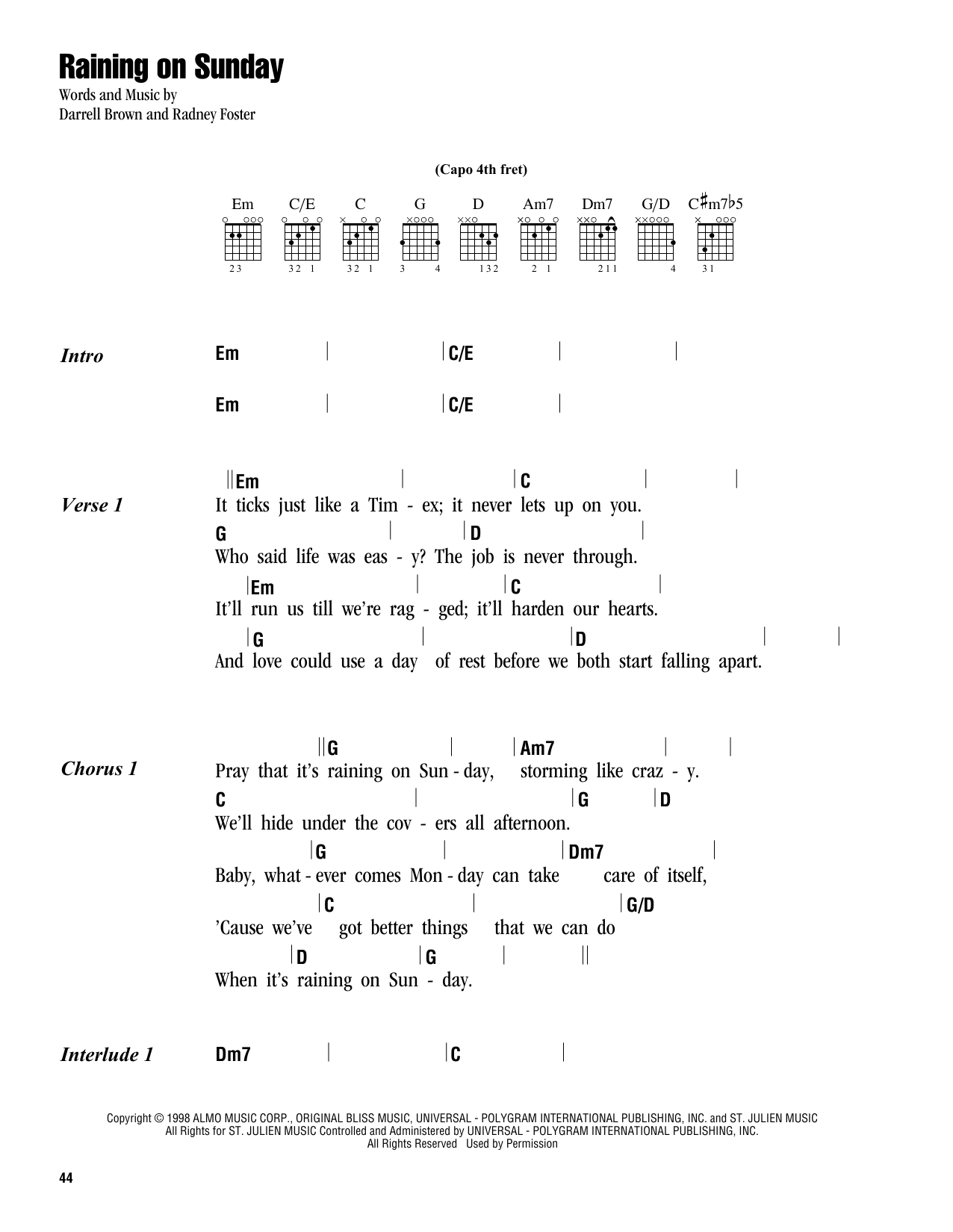 Keith Urban Raining On Sunday sheet music notes and chords. Download Printable PDF.