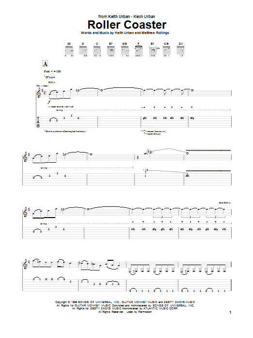 Learn to play Keith Urban Roller Coaster sheet music for Guitar Tab in minutes. Price: 7.8900$ Keith Urban Roller Coaster sheet music notes and chords arranged for Guitar Tab