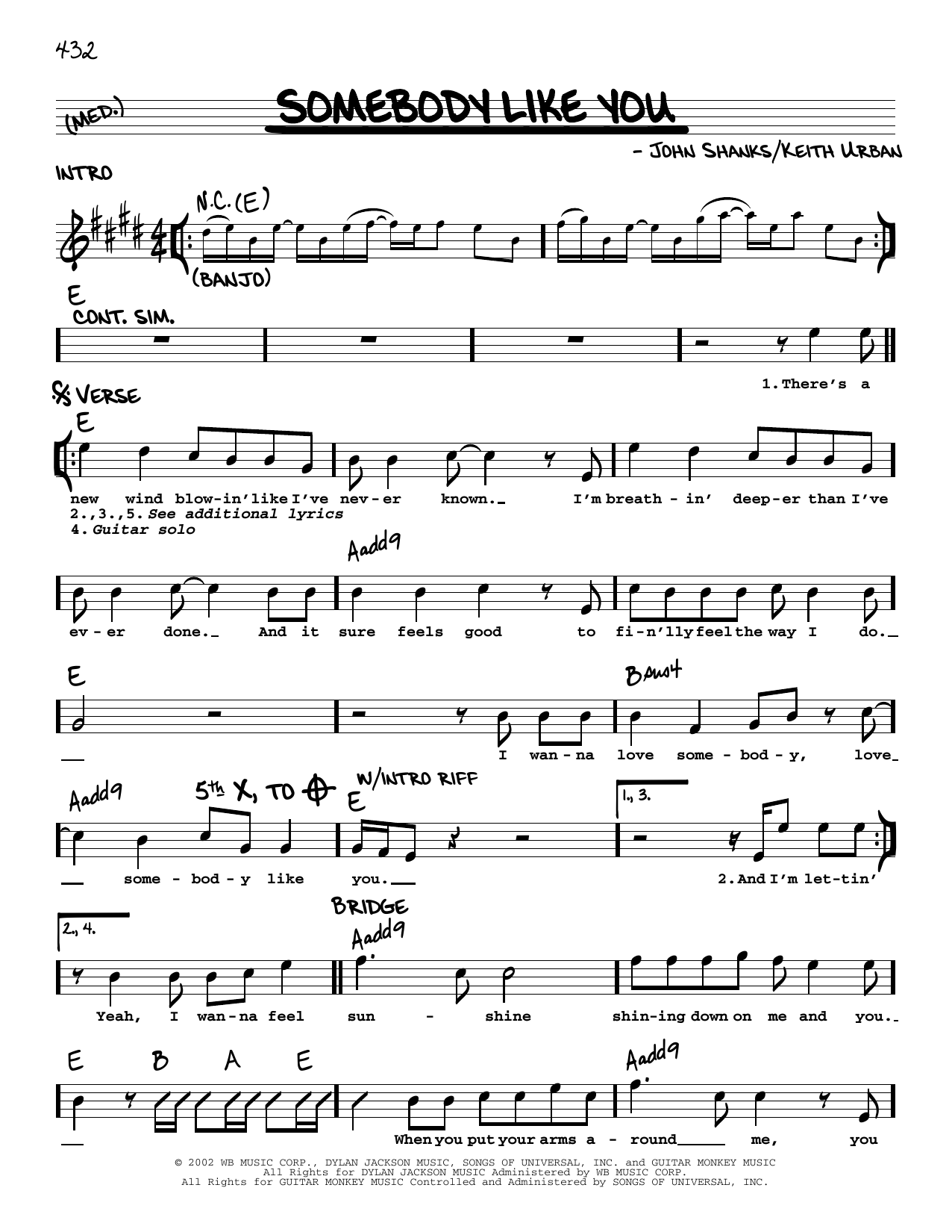 Keith Urban Somebody Like You sheet music notes and chords. Download Printable PDF.