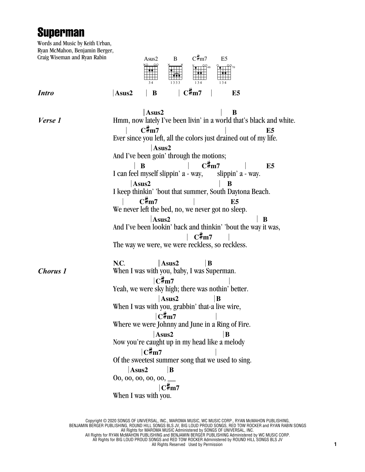 Keith Urban Superman sheet music notes and chords. Download Printable PDF.