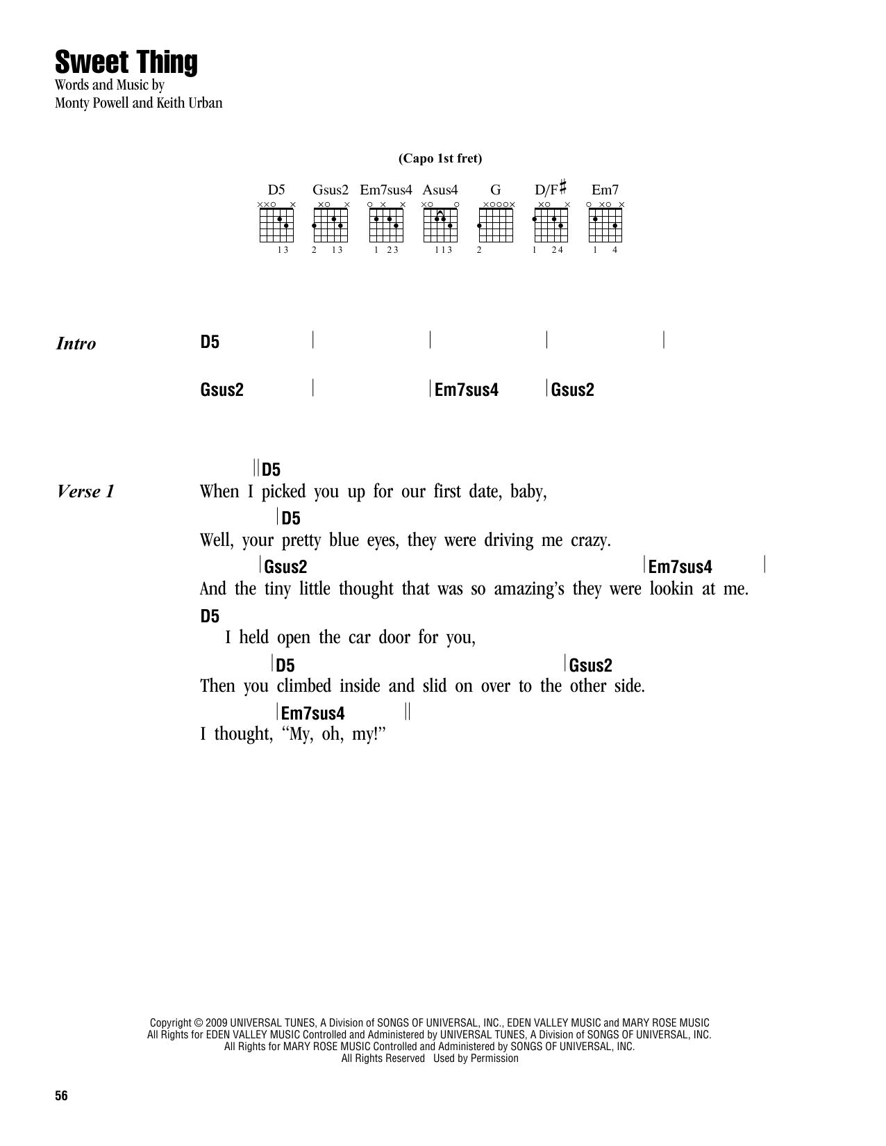 Keith Urban Sweet Thing sheet music notes and chords. Download Printable PDF.