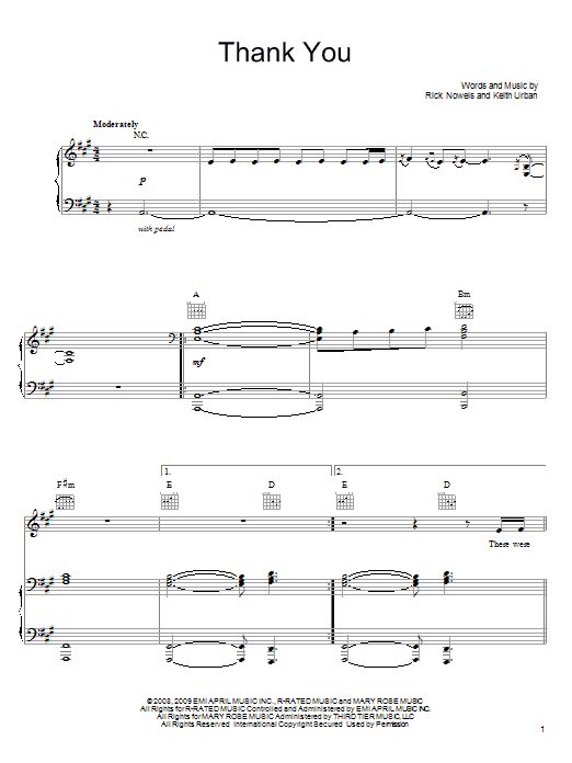 Learn to play Keith Urban Thank You sheet music for Piano, Vocal & Guitar Chords (Right-Hand Melody) in minutes. Price: 7.8900$ Keith Urban Thank You sheet music notes and chords arranged for Piano, Vocal & Guitar Chords (Right-Hand Melody)
