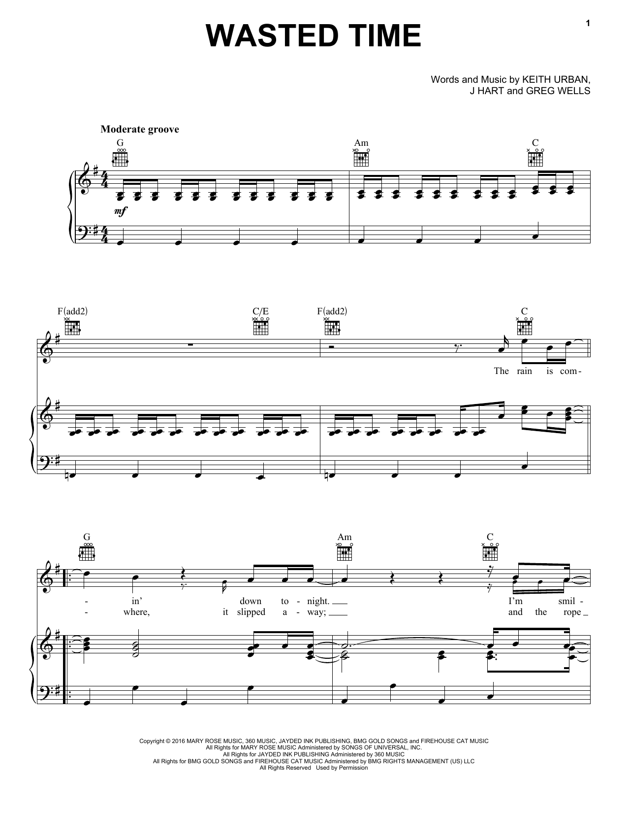 Learn to play Keith Urban Wasted Time sheet music for Piano, Vocal & Guitar Chords (Right-Hand Melody) in minutes. Price: 7.8900$ Keith Urban Wasted Time sheet music notes and chords arranged for Piano, Vocal & Guitar Chords (Right-Hand Melody)