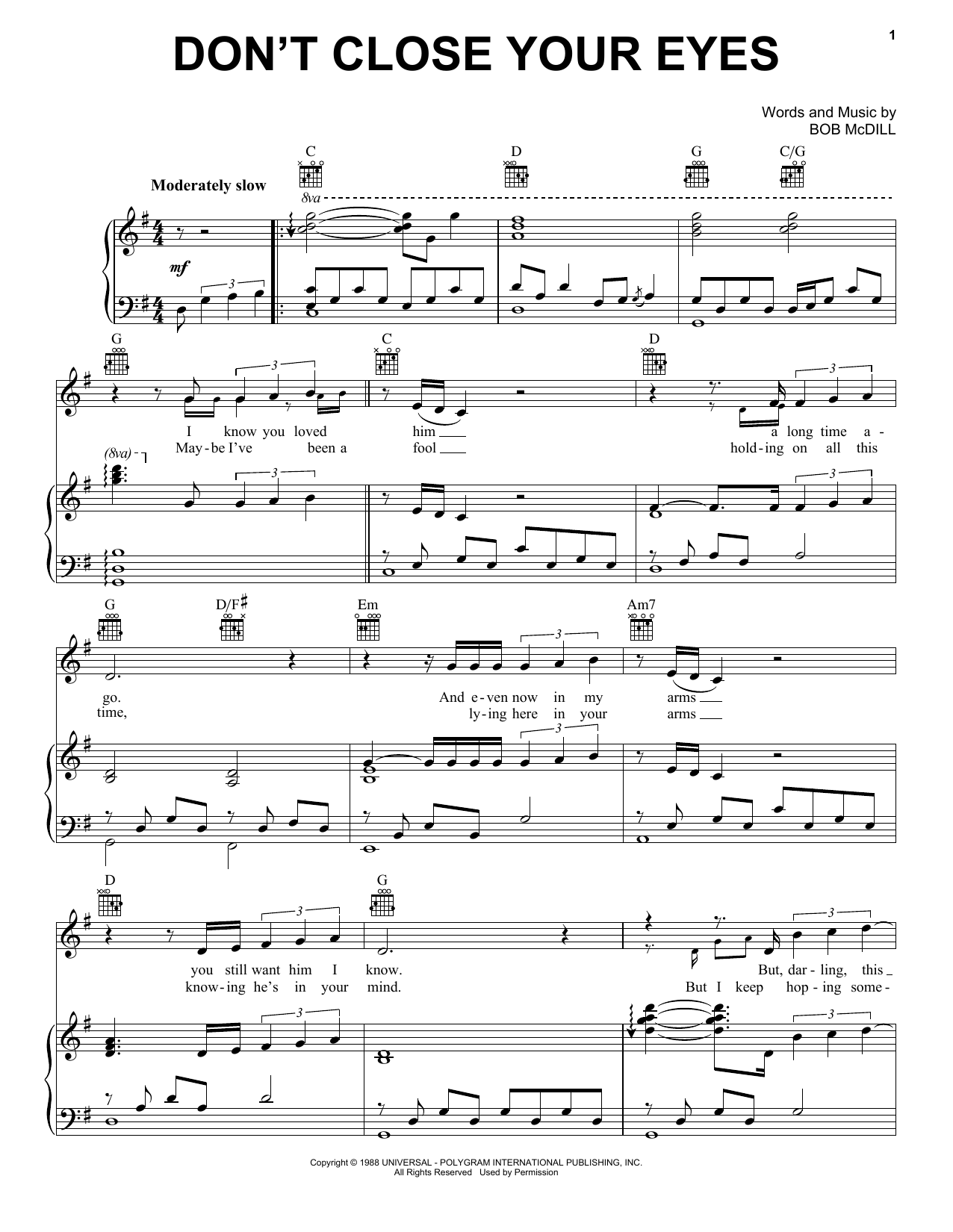 Keith Whitley Don't Close Your Eyes sheet music notes and chords. Download Printable PDF.