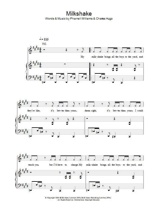 Kelis Milkshake sheet music notes and chords. Download Printable PDF.